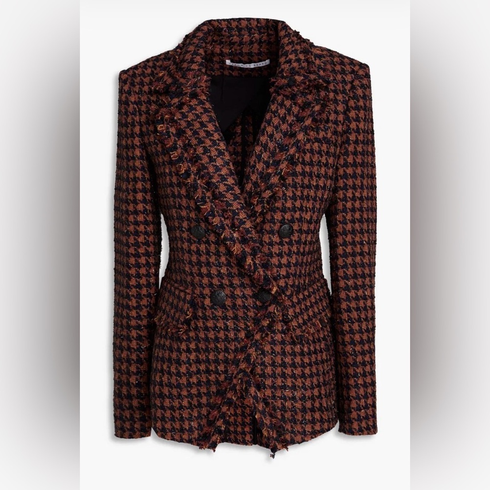 Veronica Beard Houndstooth Taja Double-Breasted Dickey Jacket